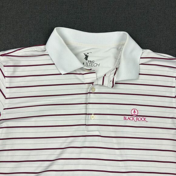 Fairway & Greene Polo Shirt Mens Large Tech Performance White Pink Striped Logo - Picture 3 of 8